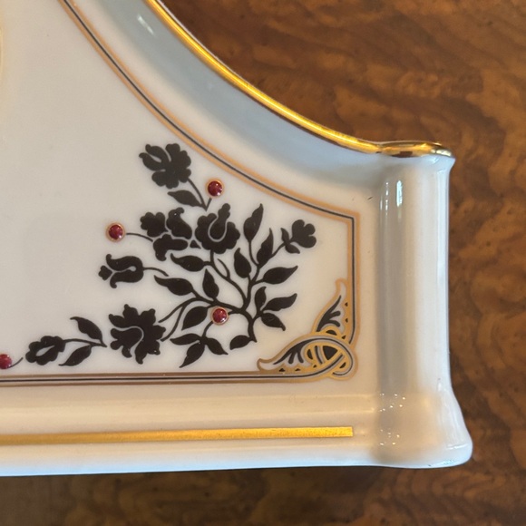 Lenox Madison Porcelain Mantel Clock with Gold Trim and Black Floral Design - Picture 3 of 11